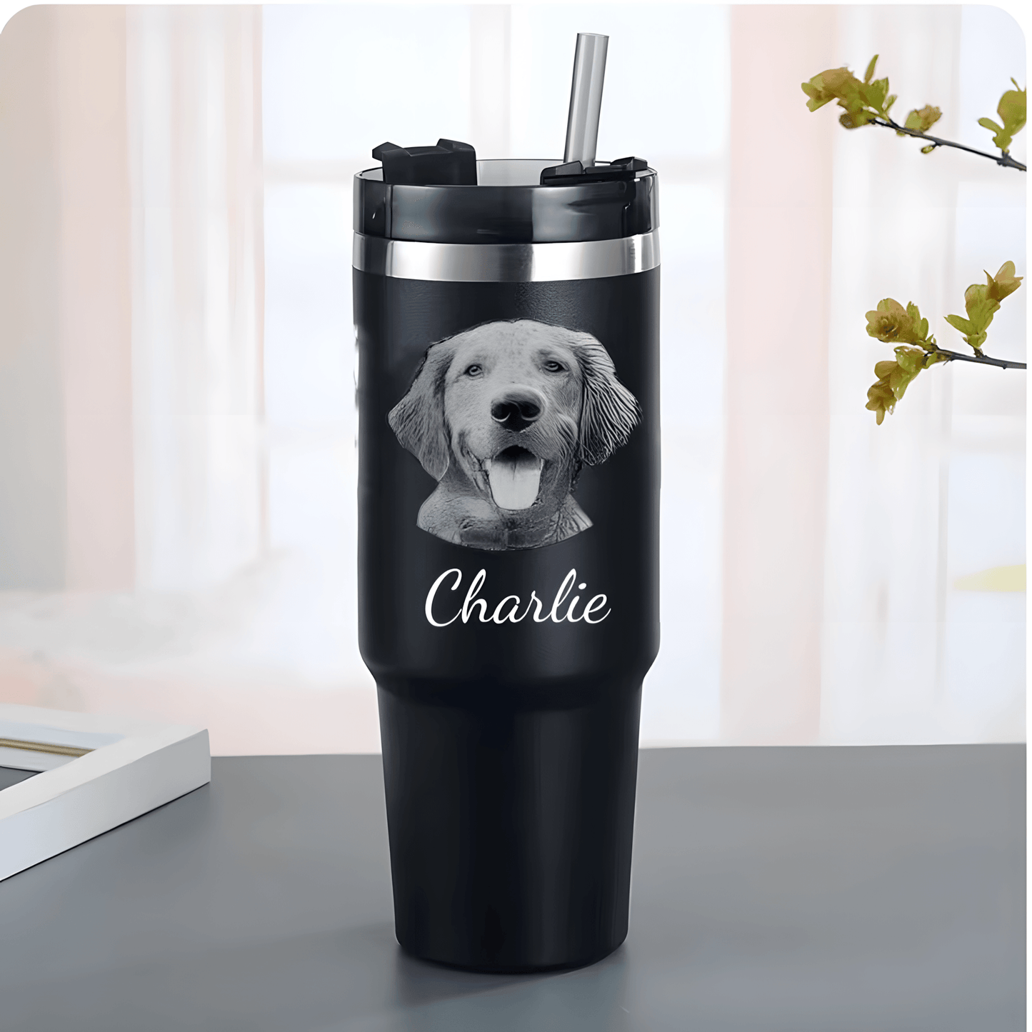 Custom pet Tumbler with photo 30oz, personalized pet portrait pictures cup for pet gift, pet parents tumbler, pet memorial gift,No Handle - ecochicdelight