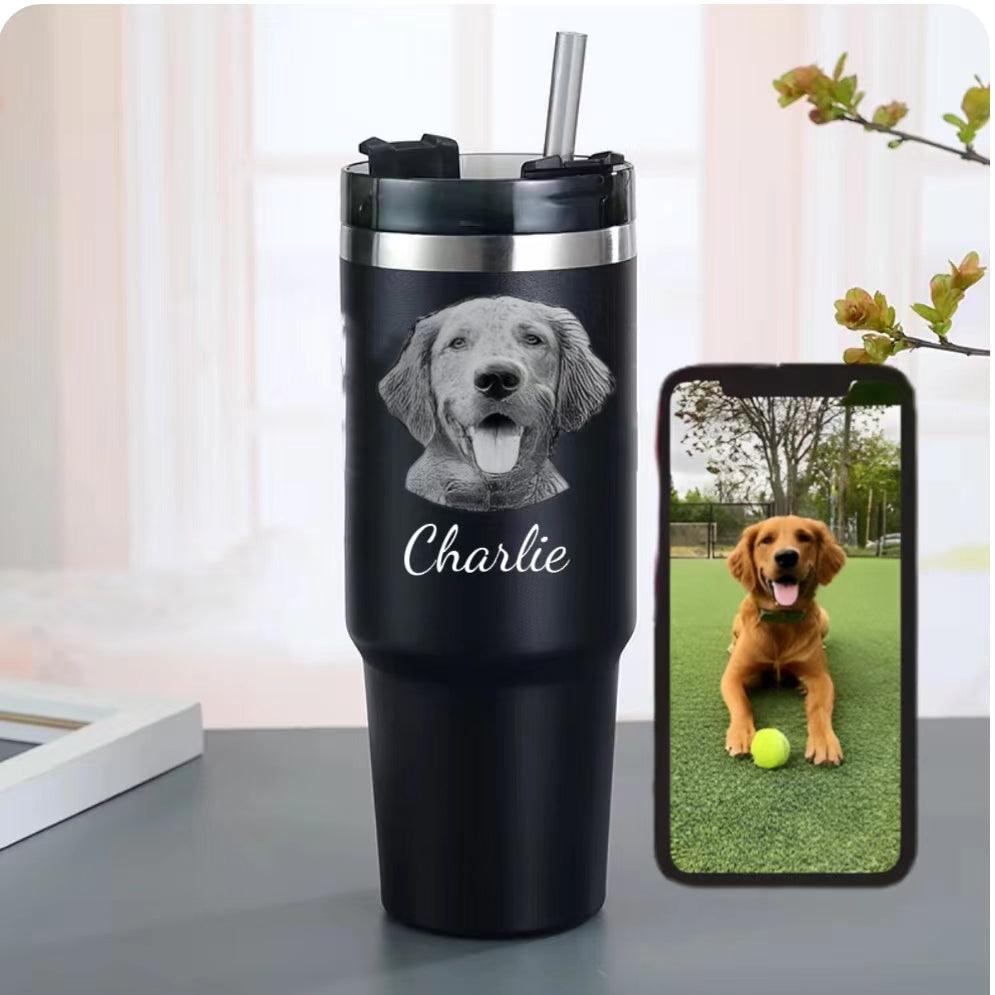 Custom pet Tumbler with photo 30oz, personalized pet portrait pictures cup for pet gift, pet parents tumbler, pet memorial gift,No Handle - ecochicdelight