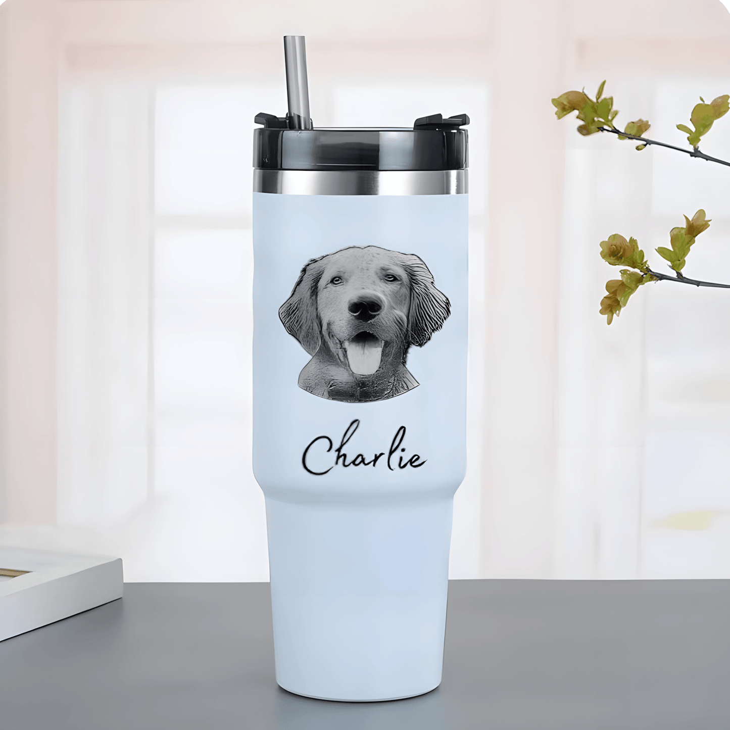 Custom pet Tumbler with photo 30oz, personalized pet portrait pictures cup for pet gift, pet parents tumbler, pet memorial gift,No Handle - ecochicdelight