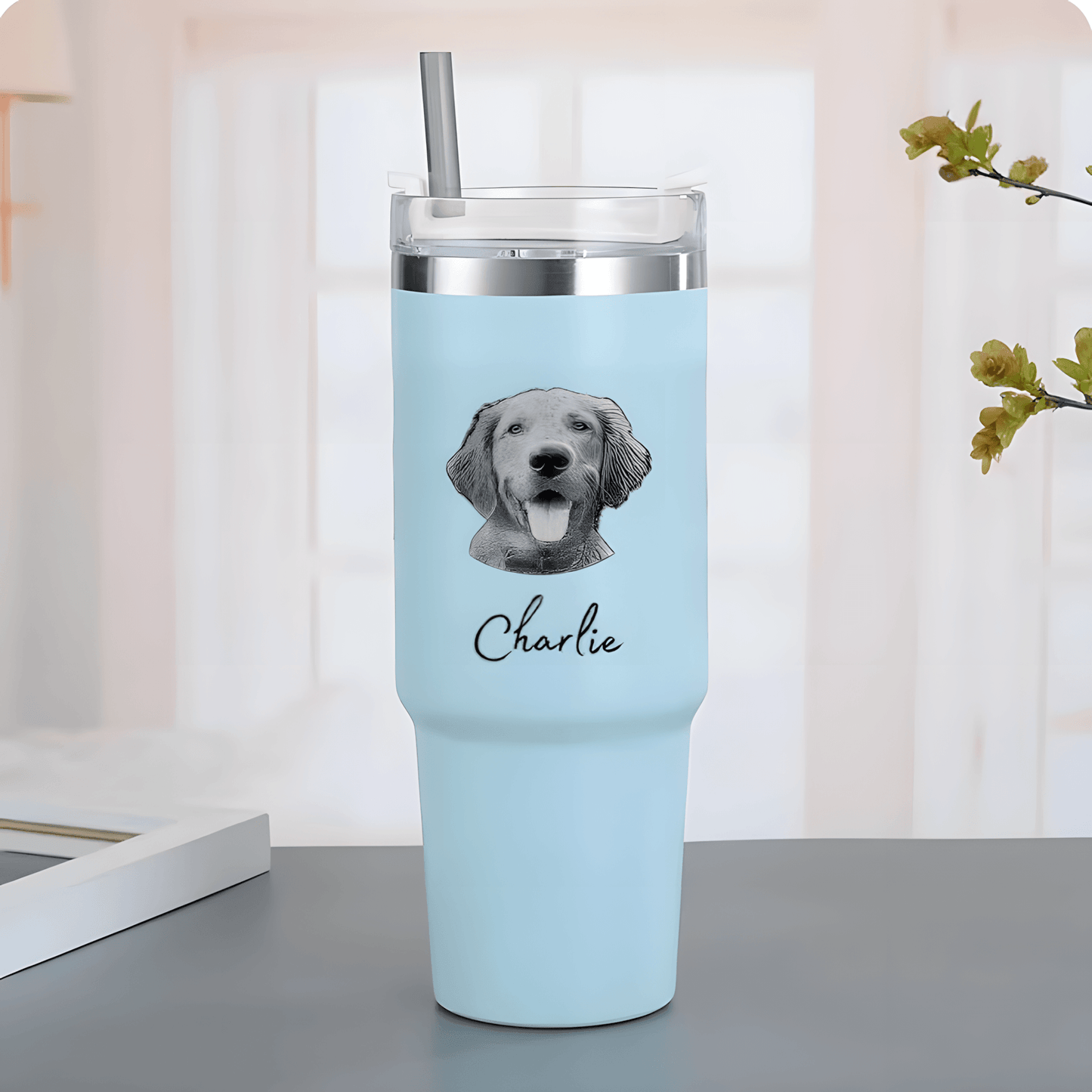 Custom pet Tumbler with photo 30oz, personalized pet portrait pictures cup for pet gift, pet parents tumbler, pet memorial gift,No Handle - ecochicdelight
