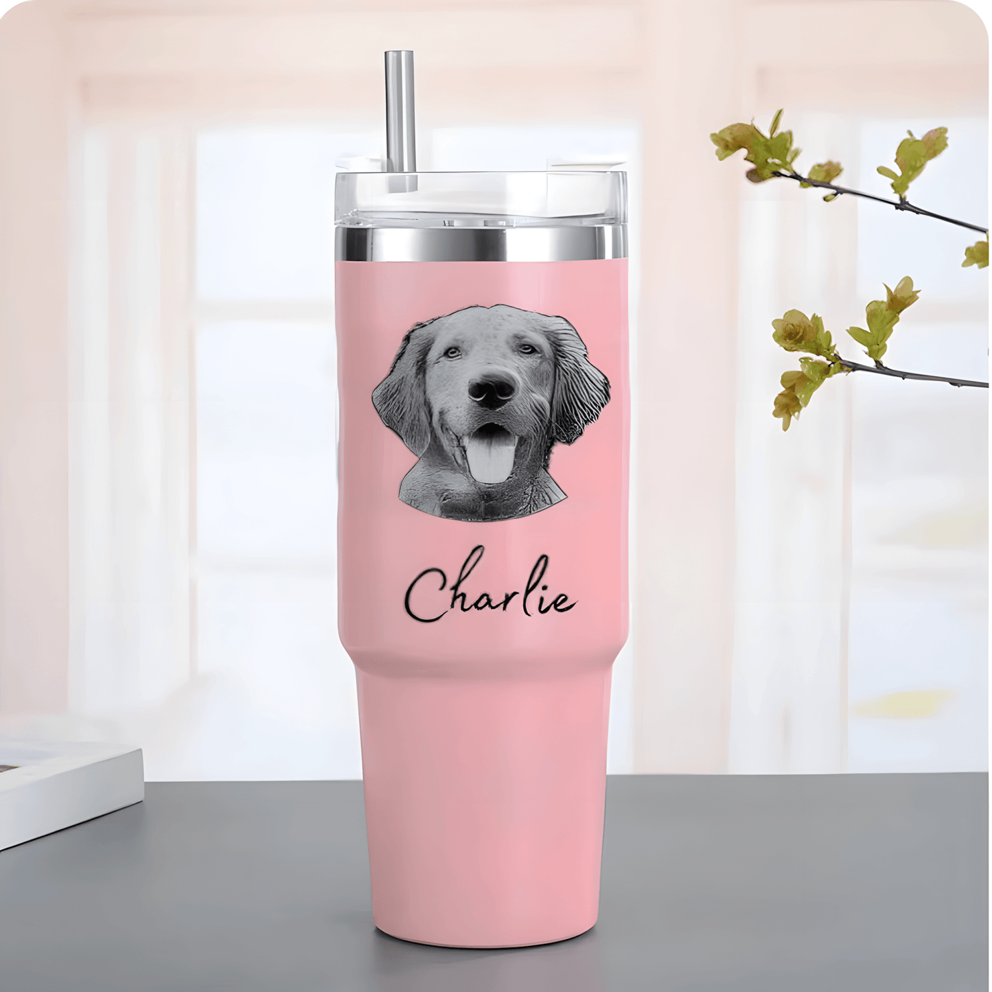 Custom pet Tumbler with photo 30oz, personalized pet portrait pictures cup for pet gift, pet parents tumbler, pet memorial gift,No Handle - ecochicdelight