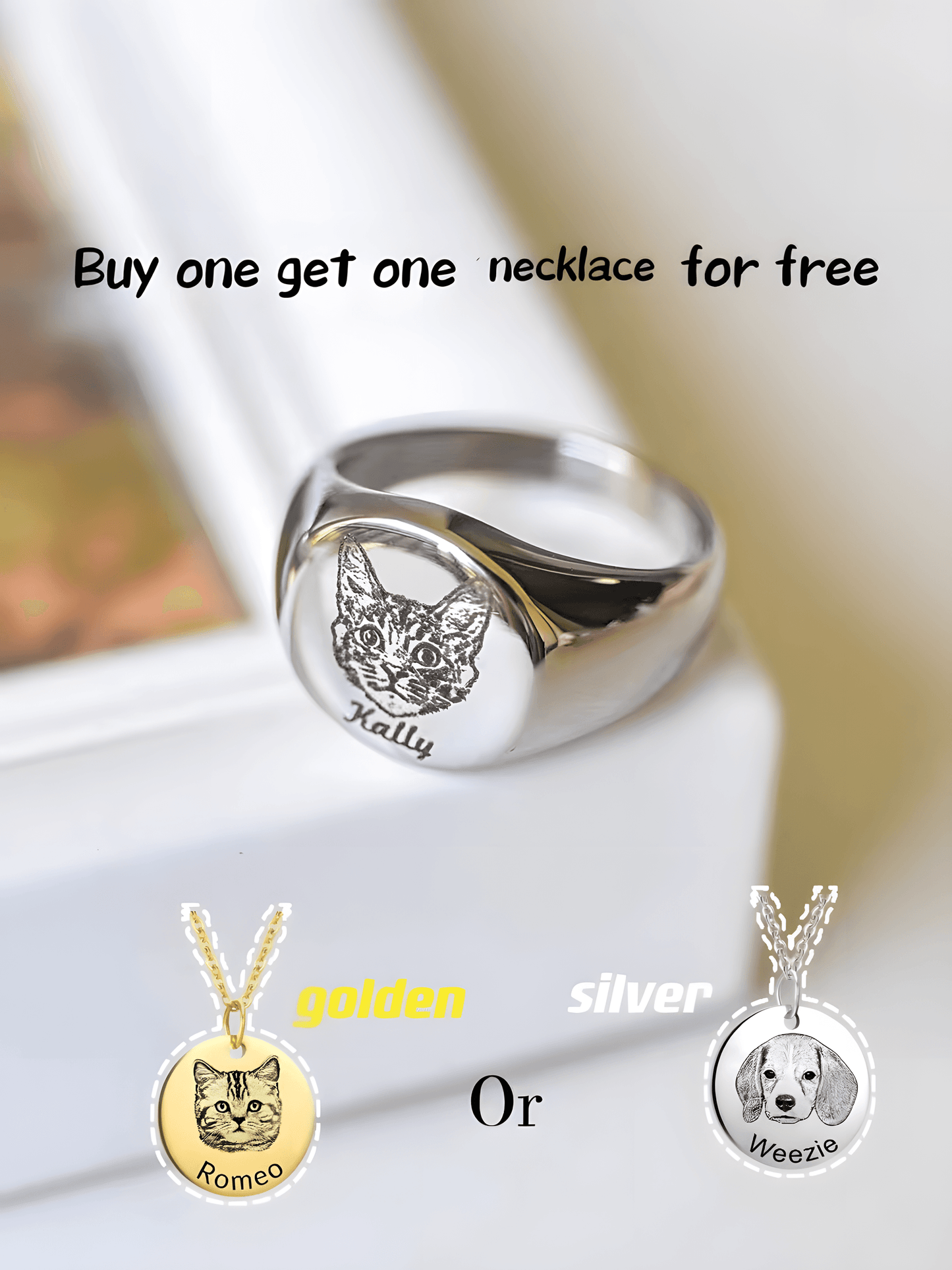 Custom Golden color Pet Portrait Ring Personalized Ring Gift Custom Pet Portrait Ring Trendy Jewelry for Cat Best Pet Gift - ecochicdelight