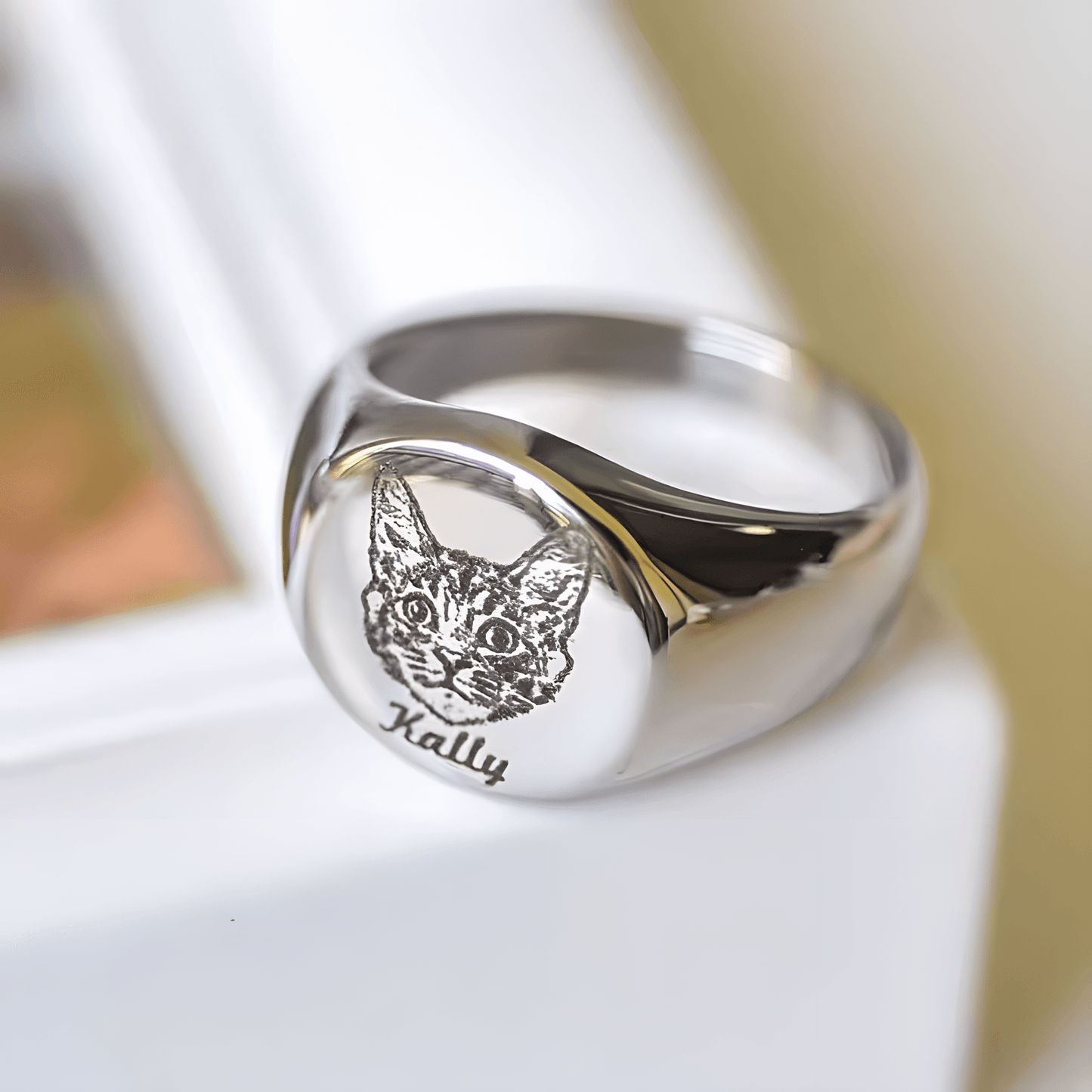 Custom Golden color Pet Portrait Ring Personalized Ring Gift Custom Pet Portrait Ring Trendy Jewelry for Cat Best Pet Gift - ecochicdelight