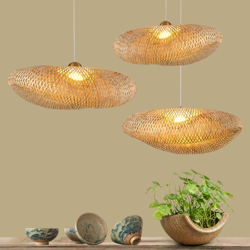 Hand Woven bamboo Lamp Shade - Unique Wave Wicker Lamp Shade - 23 Inches