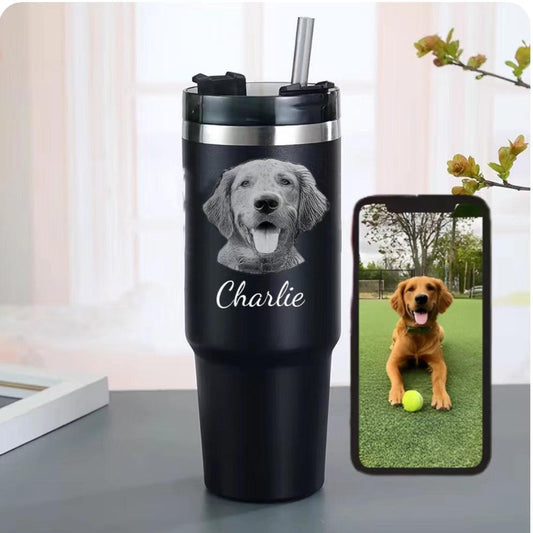 Custom pet Tumbler with photo 30oz, personalized pet portrait pictures cup for pet gift, pet parents tumbler, pet memorial gift，No Handle - ecochicdelight