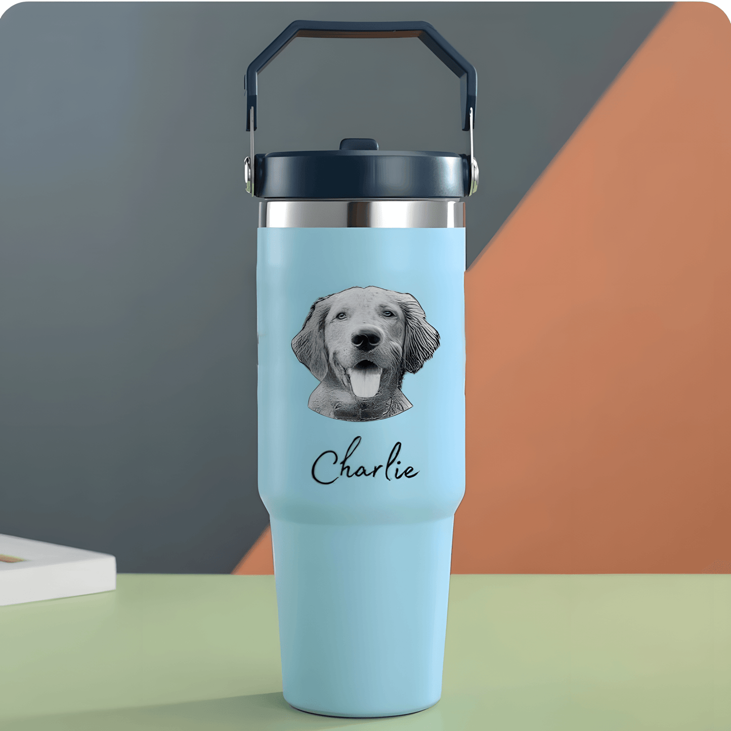 Custom pet Tumbler with photo 30oz, personalized pet portrait pictures cup for pet gift, pet parents tumbler, pet memorial gift - ecochicdelight