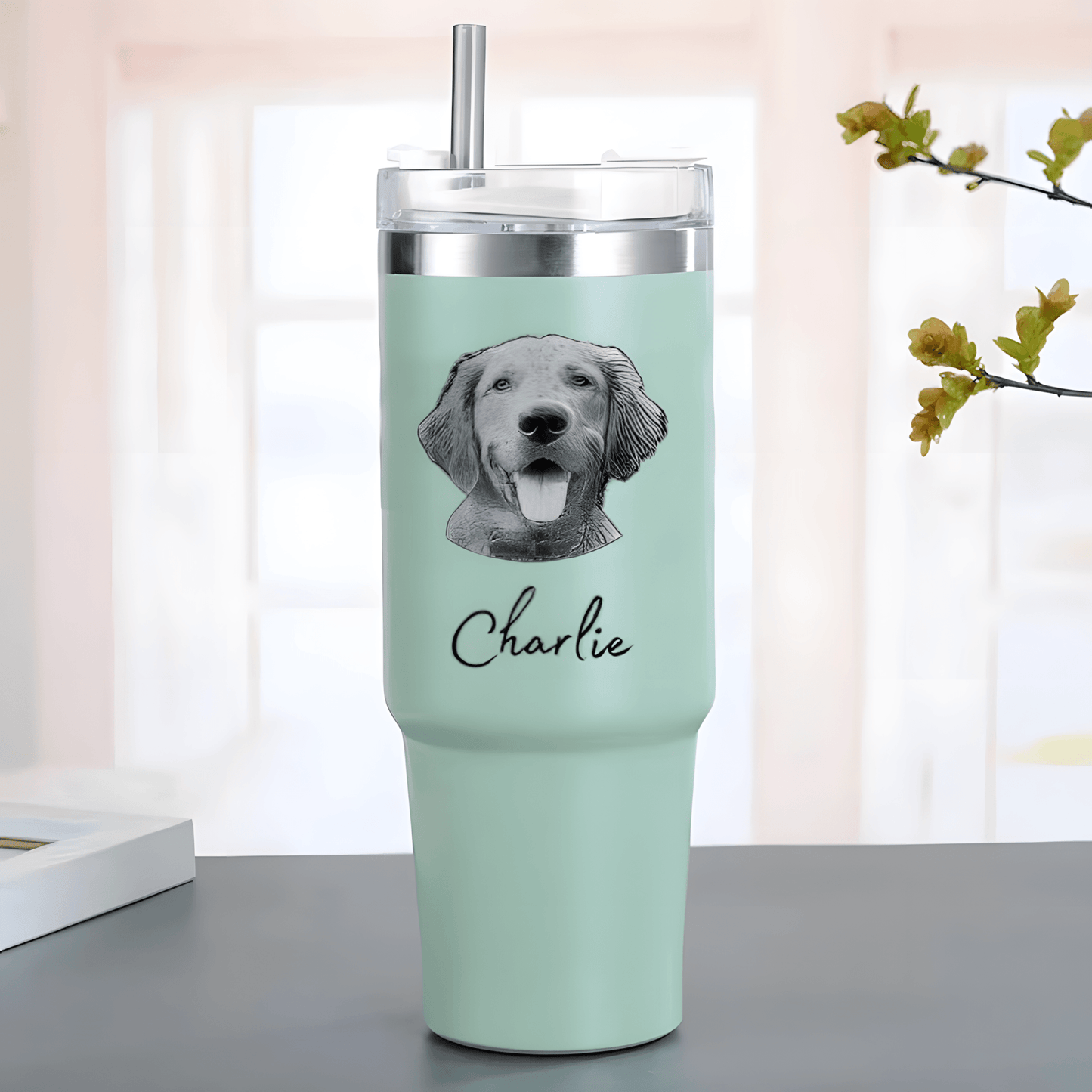 Custom pet Tumbler with photo 30oz, personalized pet portrait pictures cup for pet gift, pet parents tumbler, pet memorial gift，No Handle - ecochicdelight