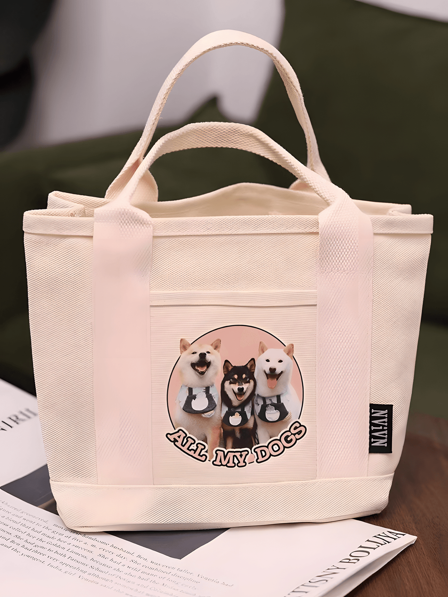 Custom Dog Photo Tote Bag, Pet Portrait Bag, Pet Picture Tote Bag, Dog Name Tote Bag, Pet Bag With Name, Personalized Tote Bag - ecochicdelight