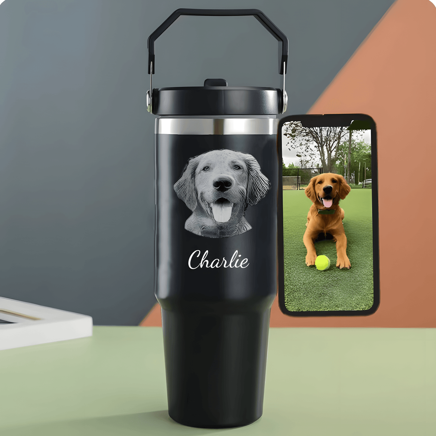 Custom pet Tumbler with photo 30oz, personalized pet portrait pictures cup for pet gift, pet parents tumbler, pet memorial gift - ecochicdelight